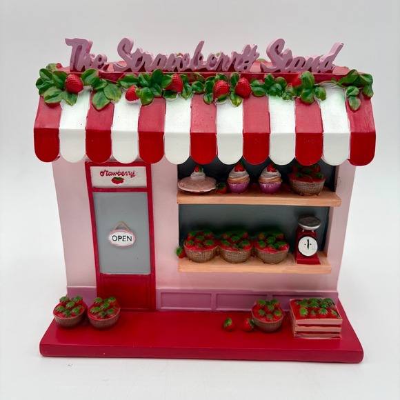 The Strawberry Stand Figurine Red Pink Decorative Display Sweet Cute Decor - Picture 1 of 10